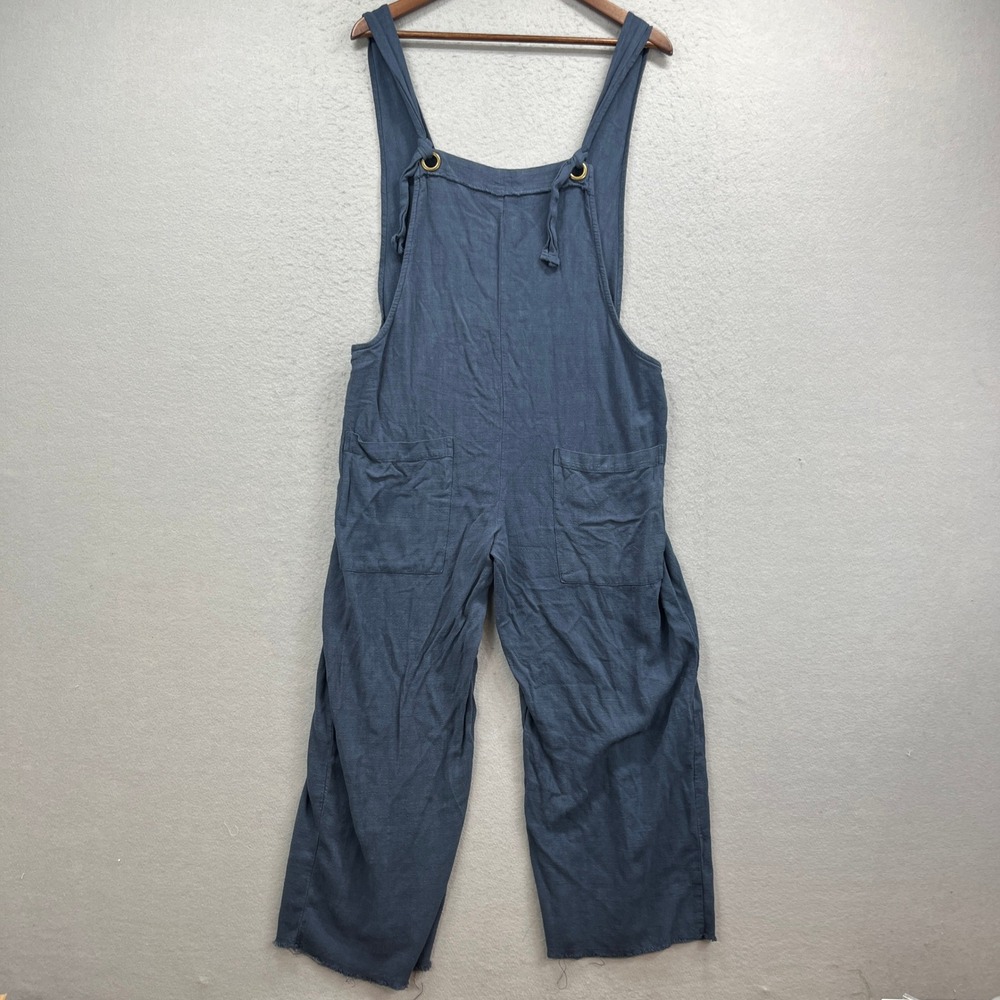 Natural Life Overalls Jumpsuit Womens M Blue Linen Raw Hem Boho Hippie Jumper